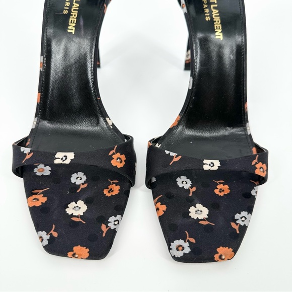 SAINT LAURENT Bea Ankle Strap Sandals Heels Polka Dot Floral Mixed - Picture 8 of 12
